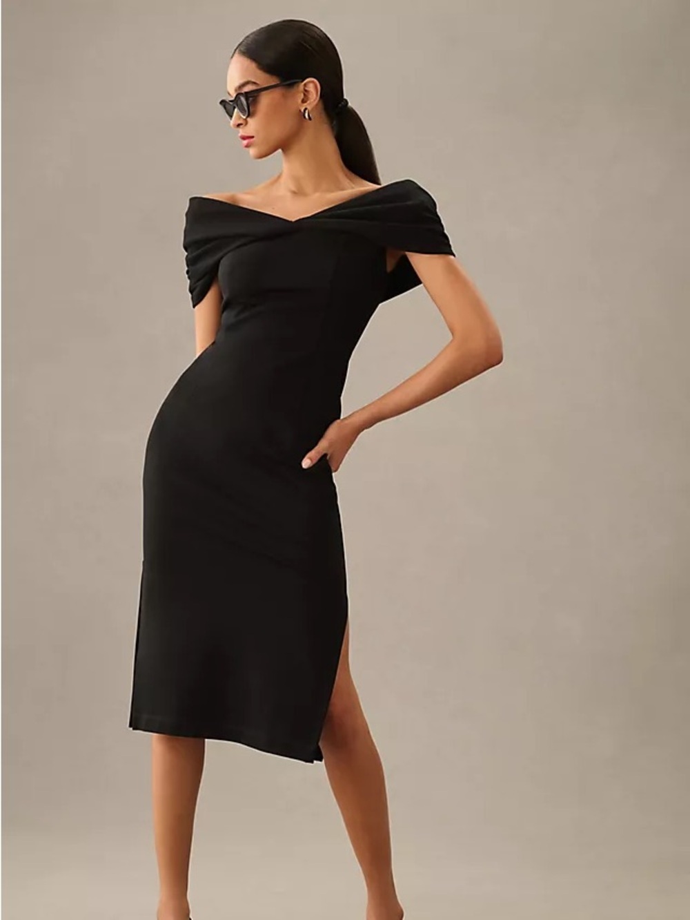 Anthropologie Maeve Off-The-Shoulder Twist Midi Dress Black Small